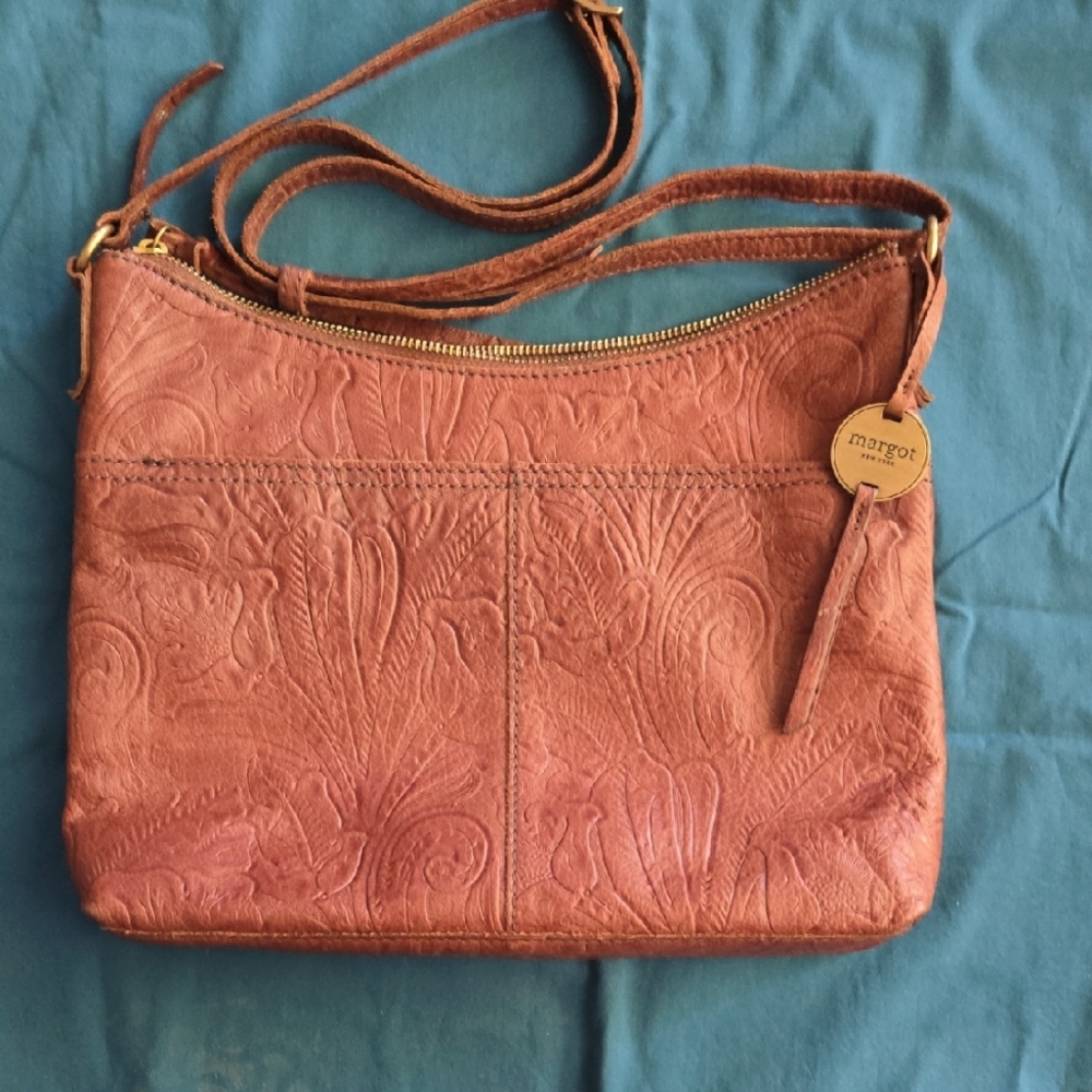 Margot Tan Crossbody Bag with Embossed Leather Design